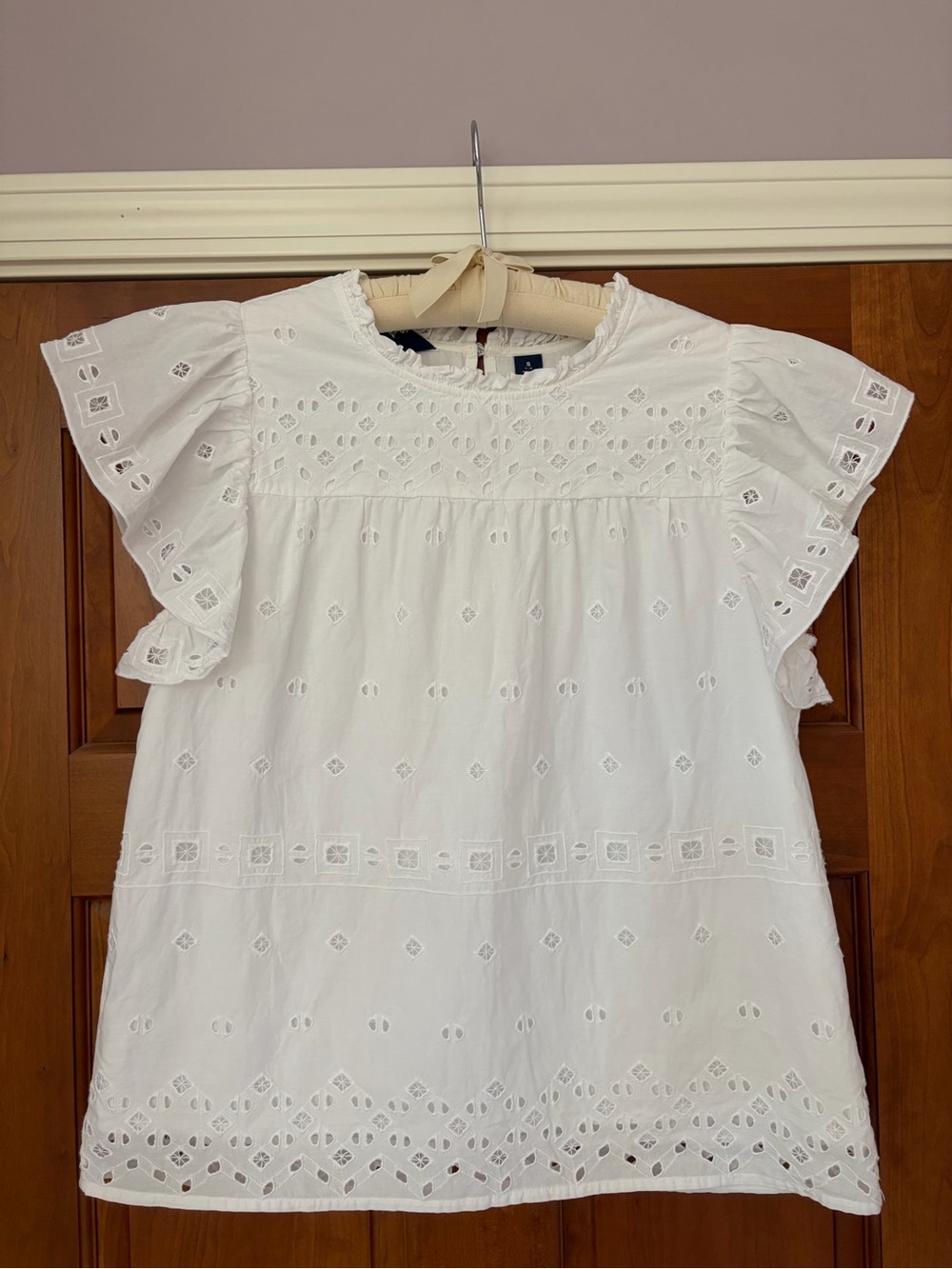 Lands' End White Eyelet Flutter Sleeve Blouse